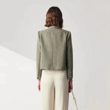 Woman Elegant Korean Tweed Crop Cardigan