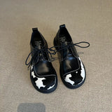 Cowhide Lace-Up Loafers Platform Shoes