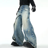 Men Layered Patchwork Wide Leg Jeans