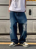 Dragon Embroidered Baggy Blue Wash Jeans