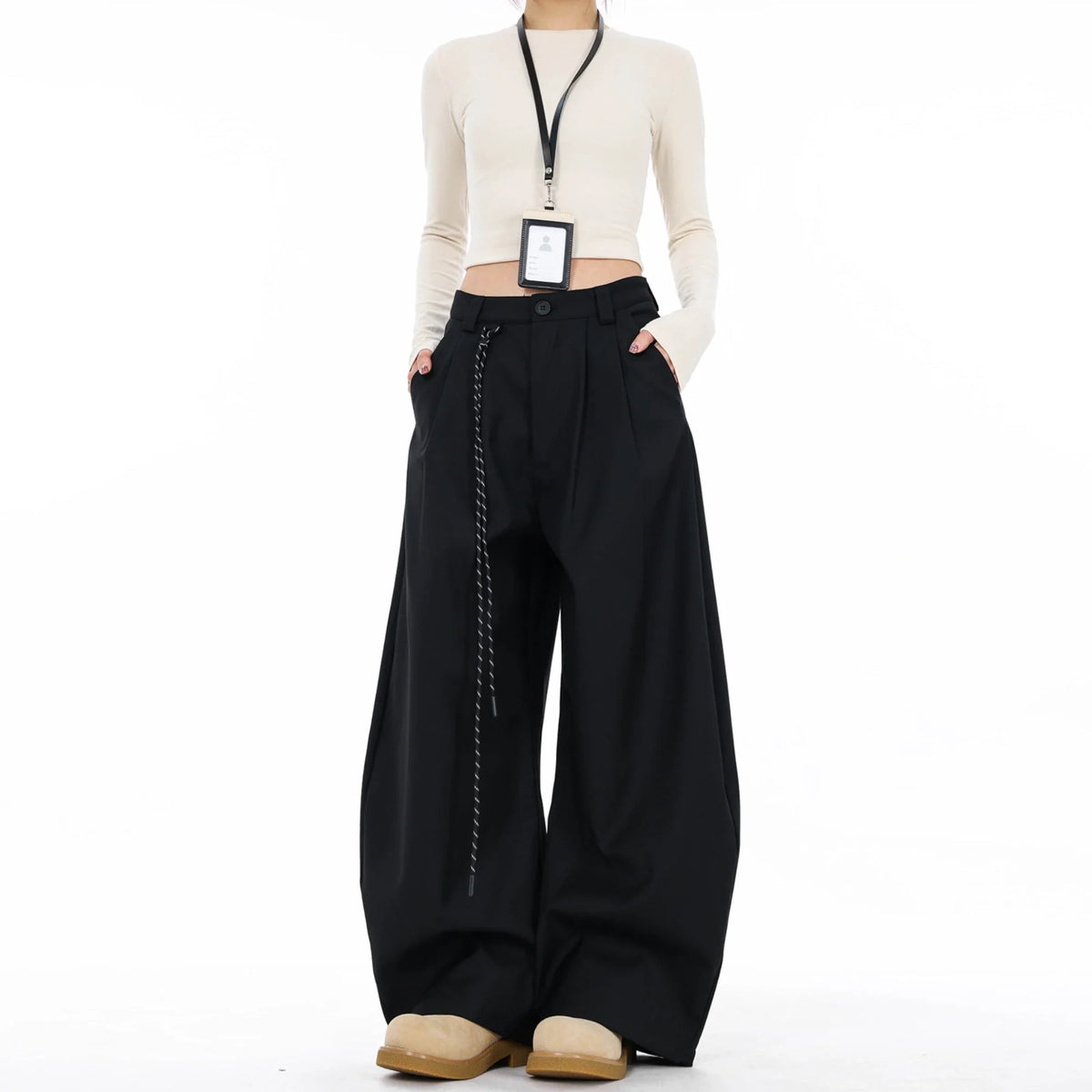 Black High Waist Straight Suit Pants