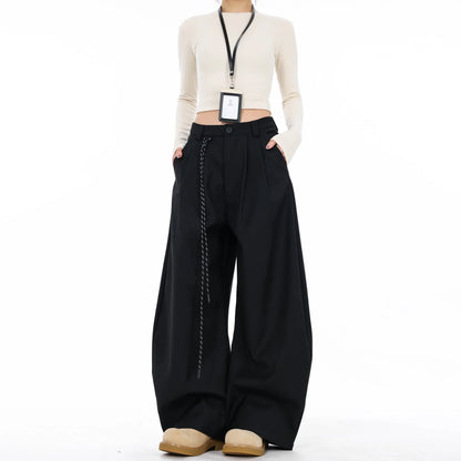 Black High Waist Straight Suit Pants