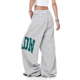 Streetwear Oversized Gray Japanese Print Sweatpants