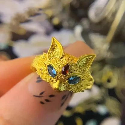 Pure Gold Fox Ring Adjustable Ring