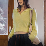 Yellow Ribbed Cropped Knitwear Sweater