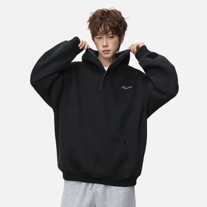 Streetwear Hip Hop Heavyweight Half Breasted Hoodie