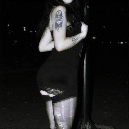 Dark Gothic Skull Print Lace Dress
