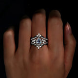 Elegant Black White Blue Stone Ring