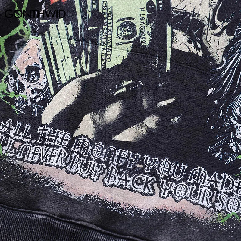 Black Skull Graphic Print Hoodie