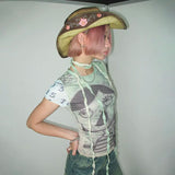 Vintage Grunge Mesh Cyber Graphic T-Shirt