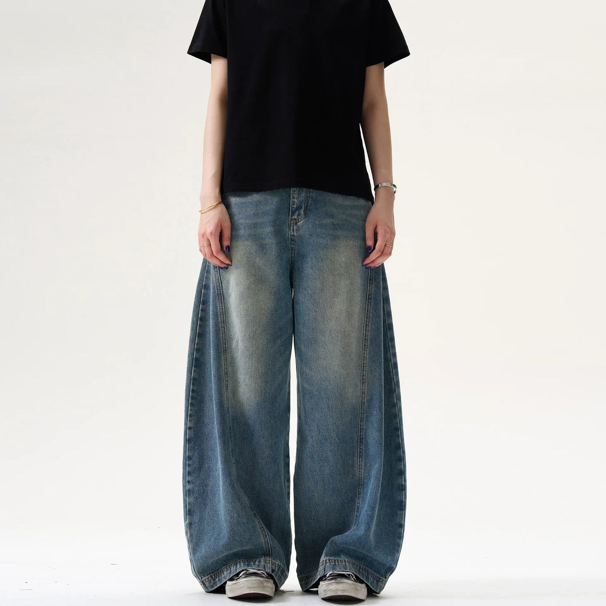 Effortless Cool Retro Pleated Printed Wide Leg Jeans