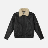 American Style Patchwork Fur Collar Leather Jacket