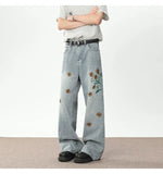 Handsome Embroidered Wide Leg Denim Jeans