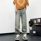 Distressed Wide Jacquard Denim Jeans