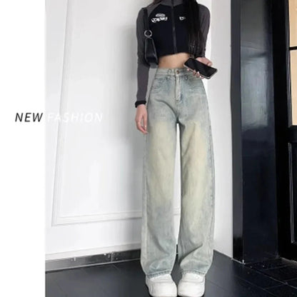 Retro Distressed High Waist Wide Jeans