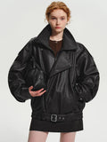 Luxury Brown Oversized PU Leather Jacket