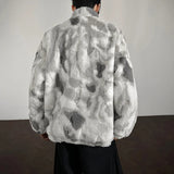 Winter Tie-Dye Stand-Collar Faux Fur Jacket