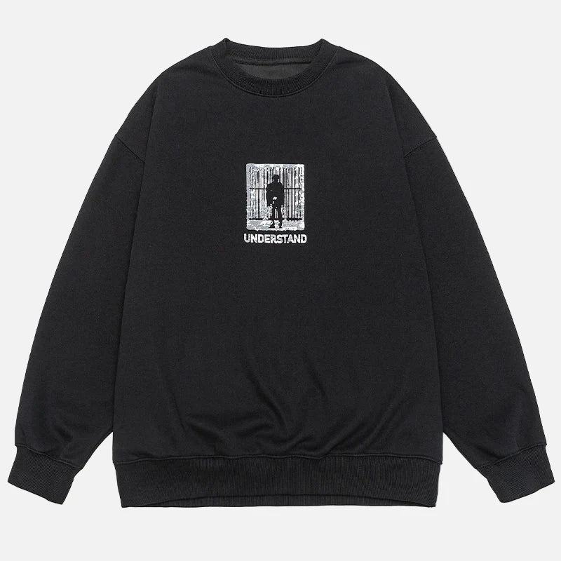 Versatile Loose Fit Round Neck Print Sweatshirt