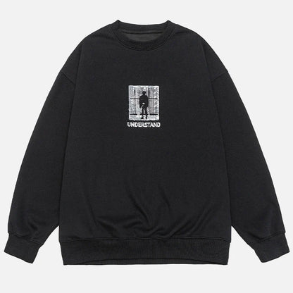 Versatile Loose Fit Round Neck Print Sweatshirt