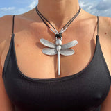 Exaggerated Metal Dragonfly Pendant Ethnic Necklace