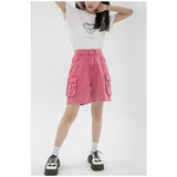 High-waist Pink Denim Shorts
