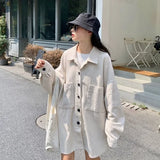 Women Black Corduroy Loose Fit Jacket