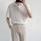 Classic Solid Color Korean Style Button Polo T-Shirt
