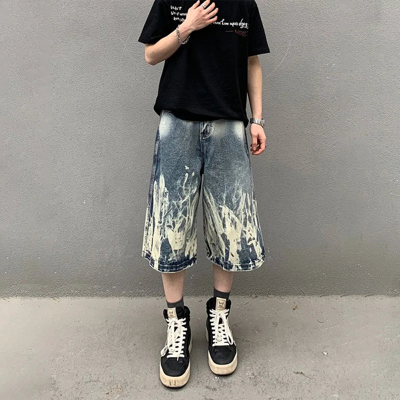 Flame Graphic Print Denim Short