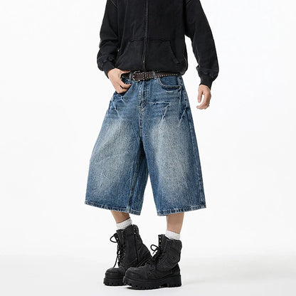 Lightning Pattern Loose Fit Casual Denim Jorts