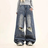 American Style Solid Color Ripped Jeans