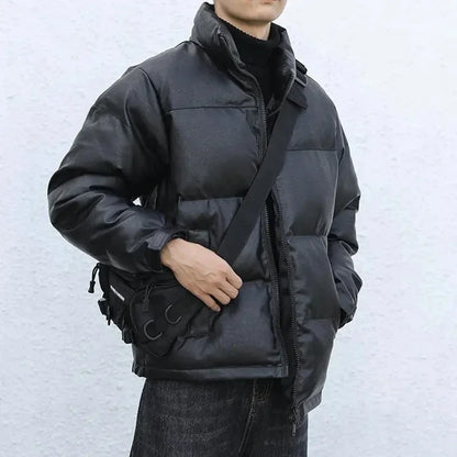 Men Black Winter Parka Padded Casual Jacket