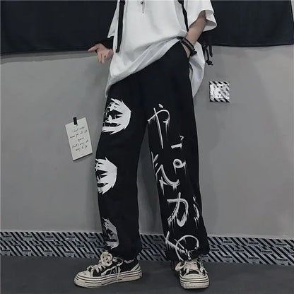 Y2K Japanese Anime Printed Black Pants