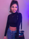 Hollow Out Backless Long Sleeves Crop Top