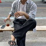 Men's Casual Loose Korean Style Plaid Long Shirt
