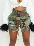 Camouflage Straight Denim Shorts