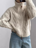 Soft Waxy High Neck Zipper Sweater