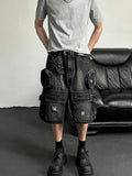 Black Effortless Destroyed Wide Leg Denim Short