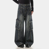 Trendy Deconstructed Wide Leg Cargo Jeans