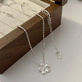 Women Sterling Silver Flower Bead Necklace