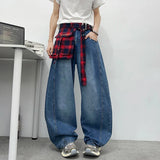 Retro Cool Plaid Printed Loose Denim Jeans