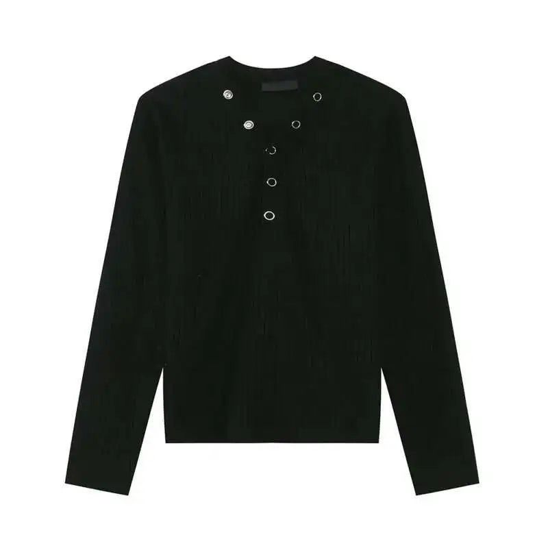 V-neck Knitting Button Long Sleeved T-shirts