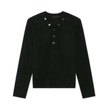 V-neck Knitting Button Long Sleeved T-shirts