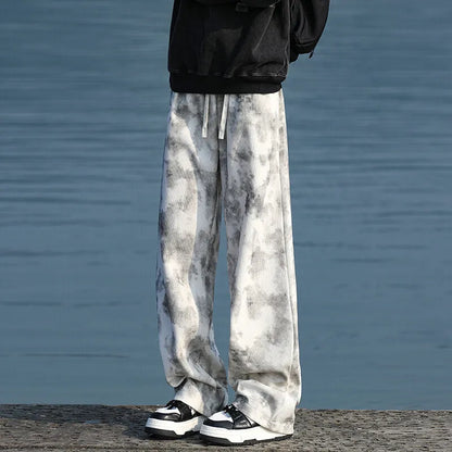 Retro Black Beige Casual Straight Pants