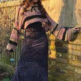 Y2K Hollow Striped Gothic Crop Sweater