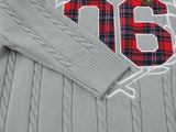Plaid Letter With Necktie Shirt Embroidery Sweater