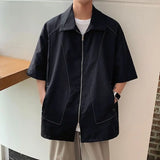 Casual Bright Thread Splicing Short Sleeved Zippper Shirt