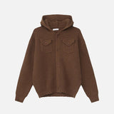 Frayed Design Thick Knit Hooded Knits Cardigan