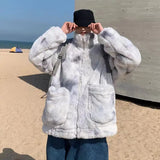 Warm Stand Collar Solid Wool Zipper Faux Fur Jacket