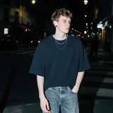 Black Drop Shoulder Cotton Minimalist T-Shirt
