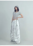 White Printed Knitted Paratrooper Pants